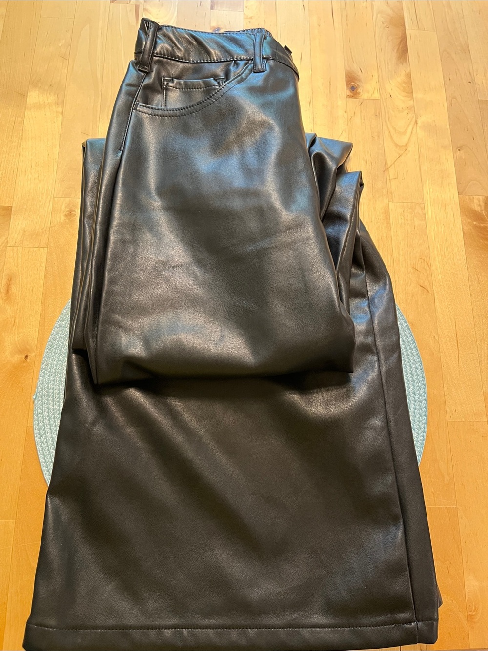 Juniors Faux Leather Wide Leg Pants- Medium